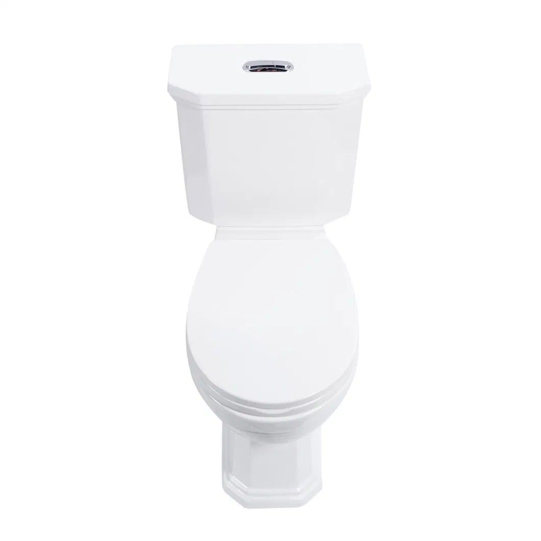 Wc Bathroom Cloakroom Glassy White Elongated Bowl Ceramic Vitreous China Corner Floor-Standing Two Piece Toilet Furniture with Water Tank and Seat