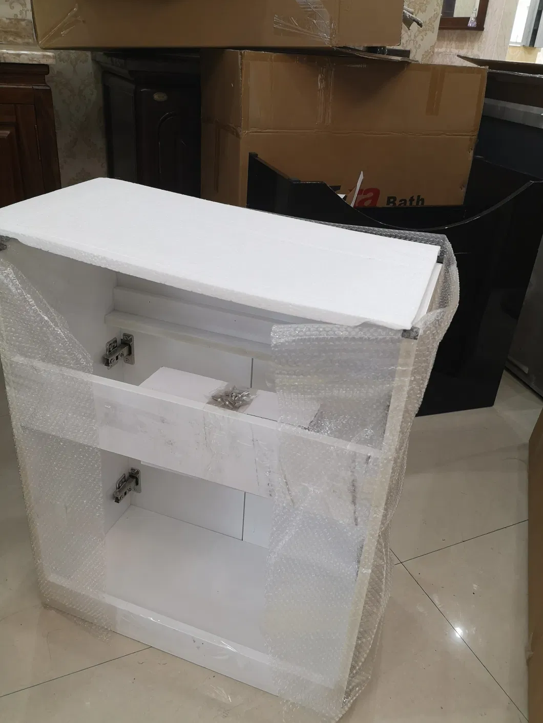 Two Drawers PVC Bathroom Furniture Cabinet with Ceramic Basin