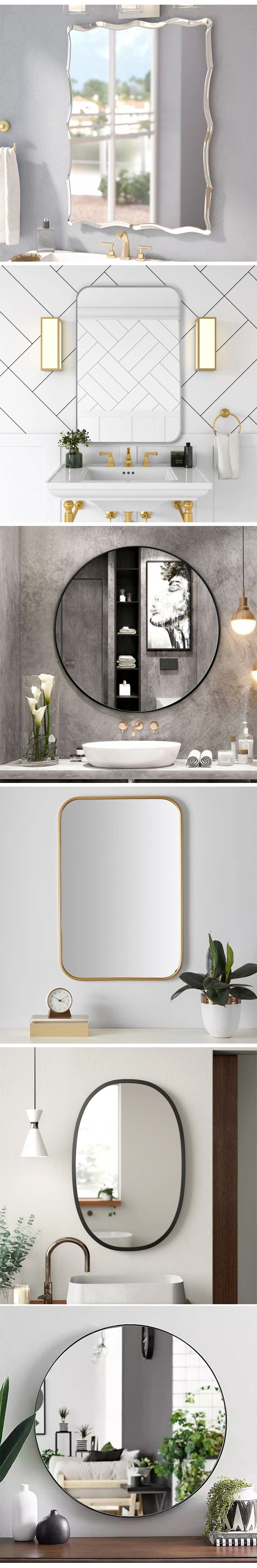 Ortonbath Half Circle Moon Black Framed Wall Hung Mirror LED Lights Touch Sensor Switch Backlit Bathroom Vanity Cabinet Compact Mirror Without LED