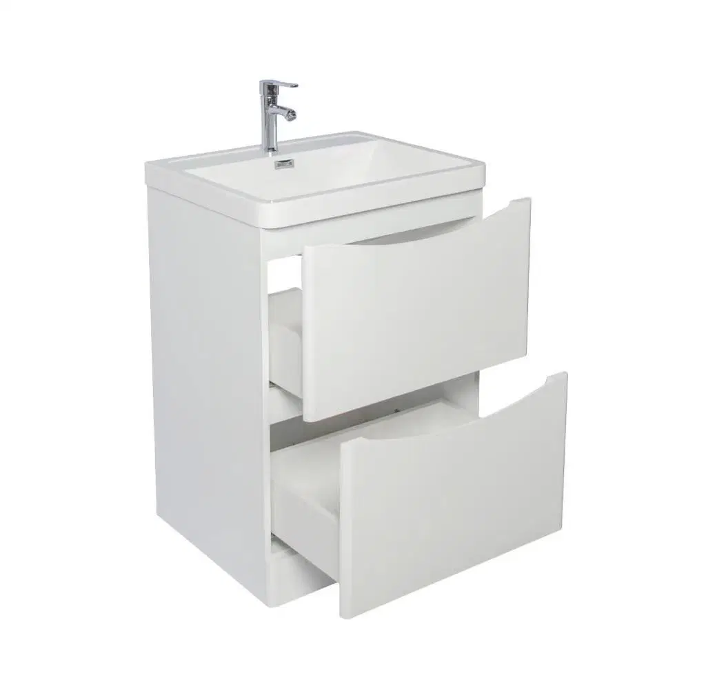 600mm Grey Bathroom Smile Vanity Unit Basin Storage 2 Drawers Cabinet Furniture