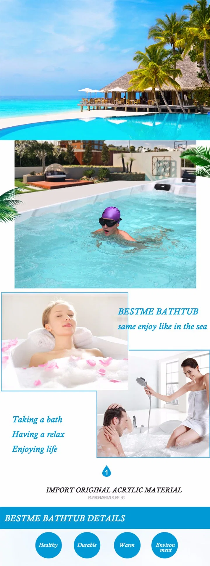 Hot Sales Triangle Acrylict Bathroom Jacuzzi Massage Bathtub for Two-Persons Jacuzzi (Bt-A1030)