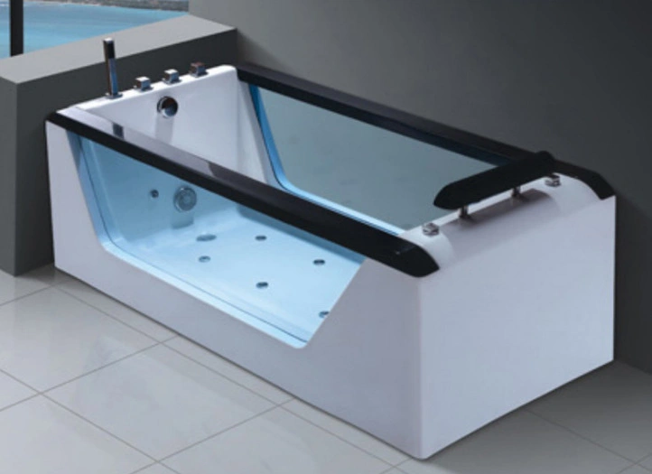 Home Acrylic Black Handrail Bathtub Double-Sided Transparent Glass Freestanding Massage Bathtub