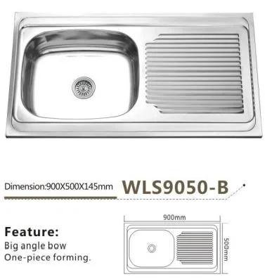 Sanitary Ware Bathroom 304/201 Pressed Drainning Board Wash Basin Stainless Steel Polished Water Tank Cabinet Kitchenware Single Kitchen Sink