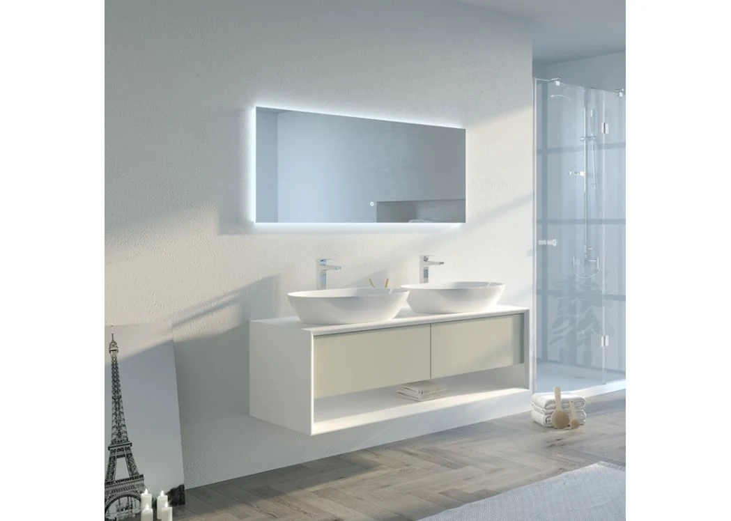Wall Hung 1400mm Pebble Beige and White Bathroom Cabinet