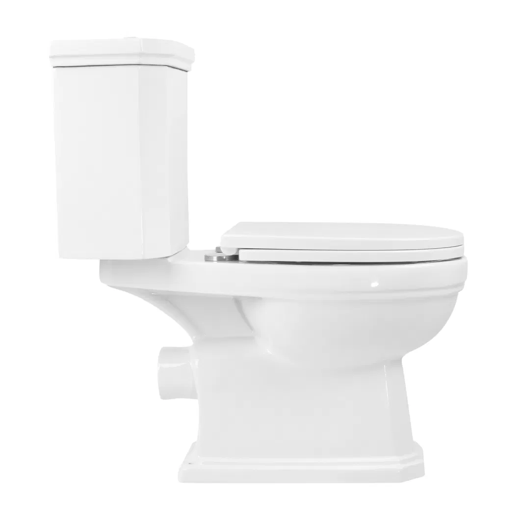 Wc Bathroom Cloakroom Glassy White Elongated Bowl Ceramic Vitreous China Corner Floor-Standing Two Piece Toilet Furniture with Water Tank and Seat