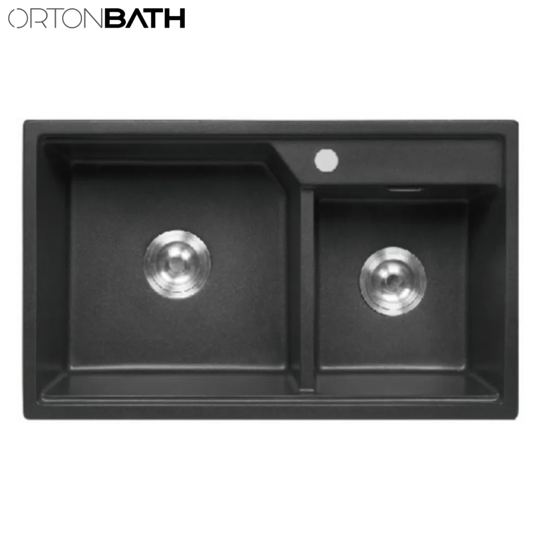 Ortonbath Black Rectangular Topmount Single Bowl Composite Granite Composite Heat Scratches Resistant Kitchen Sink with 1 Tap Hole
