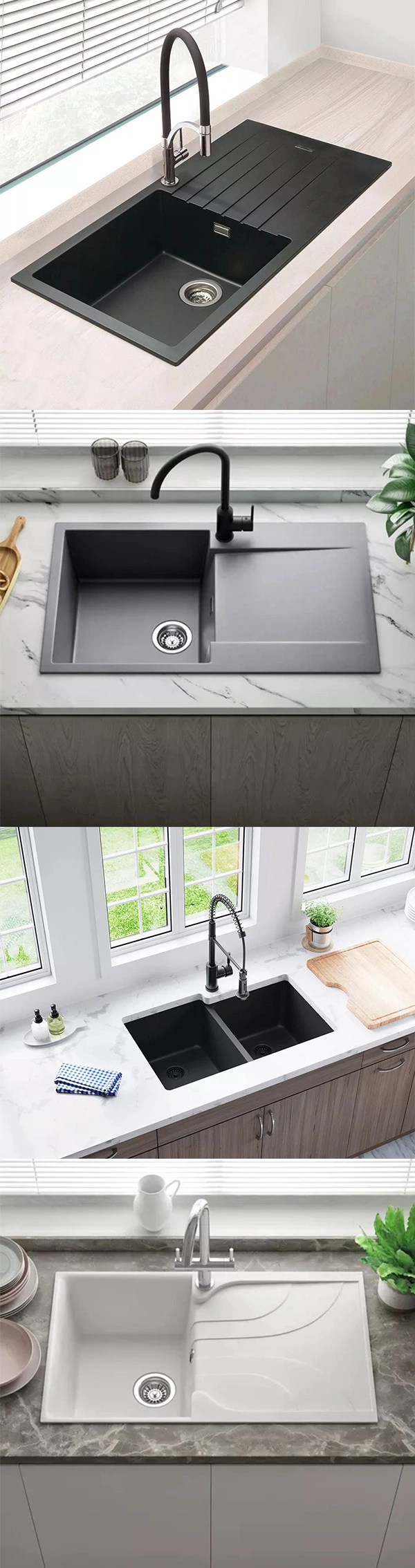 Ortonbath Black Rectangular Topmount Single Bowl Composite Granite Composite Heat Scratches Resistant Kitchen Sink with 1 Tap Hole