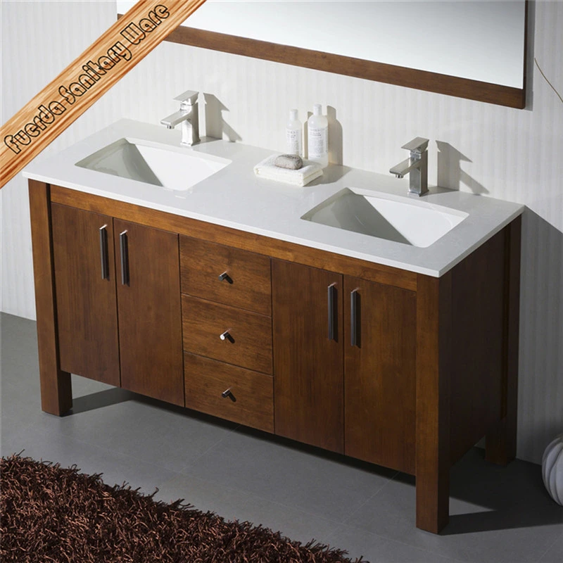 Fed-1167 Double Cupc Sinks Free Standing Solid Wood Stone Top Bathroom Cabinets
