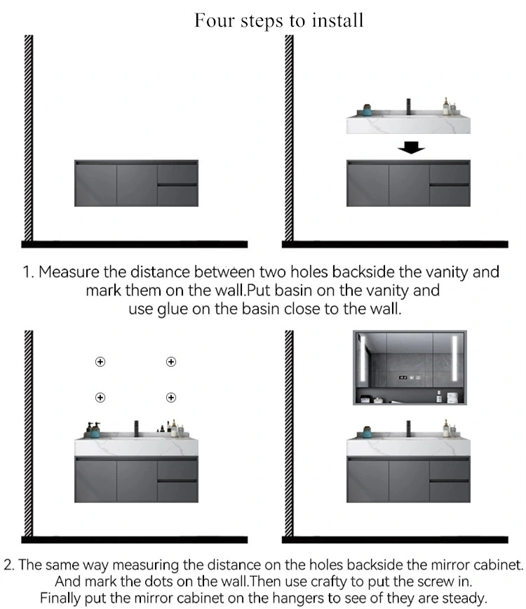 Classic MDF Bathroom Cabinet for Rock Wash Basin Bathroom Vanity with LED Smart Mirror