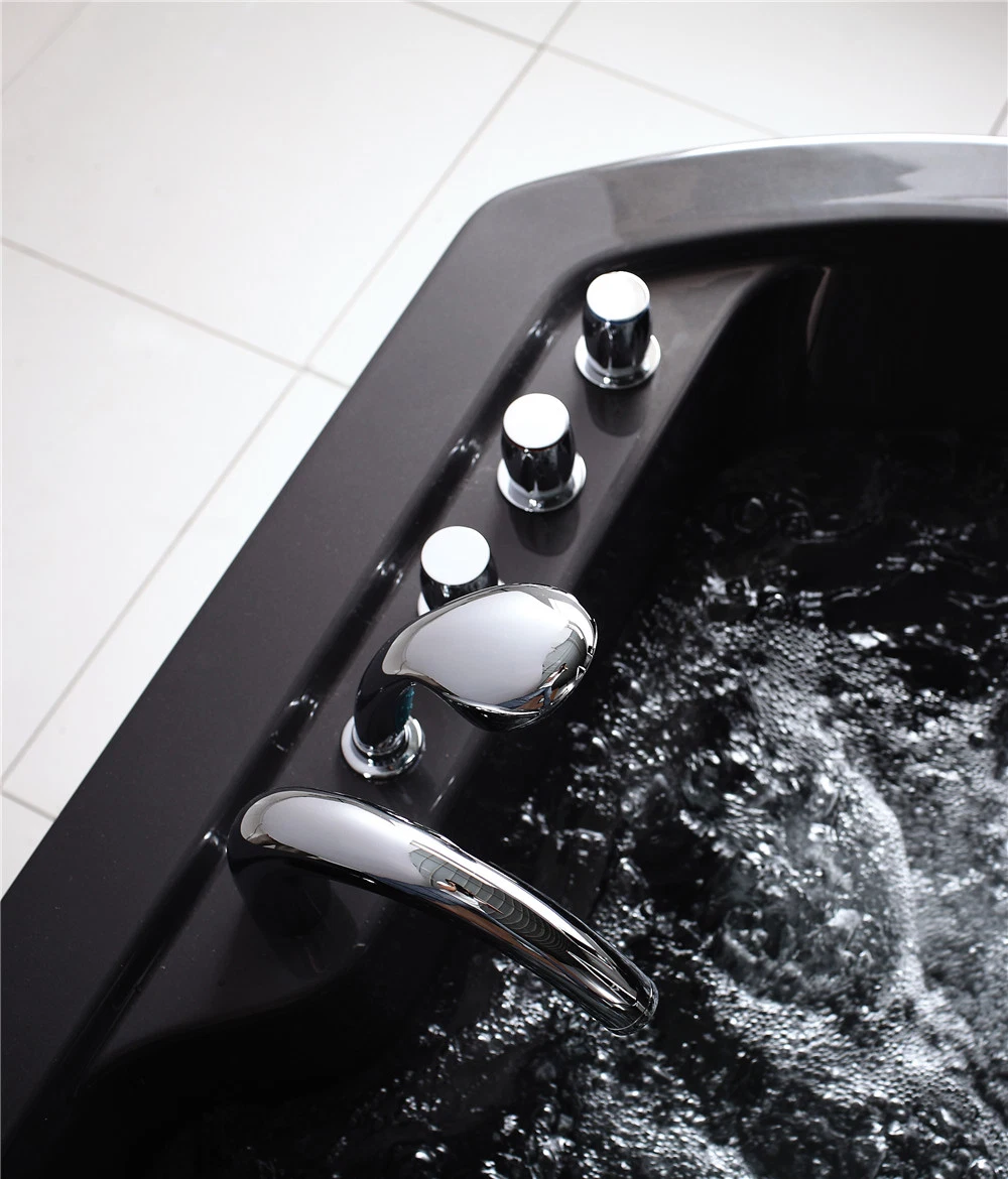 Joyee Black Acrylic 2 Couple Sex Massage Round Freestanding Shower Bathtub with Waterfall Bubble Jets