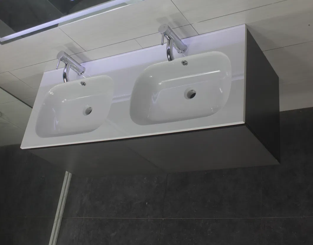 2023 New Arrival Modern Gray Sintered Stone Bathroom Vanity LED Mirror Cabinet Combo