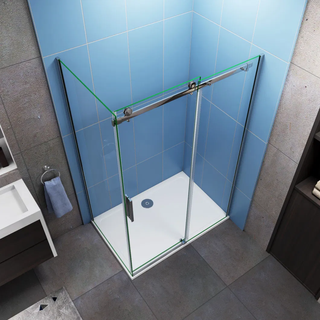 Frameless Sliding Shower Enclosure Door and Tray 6mm Glass Screen