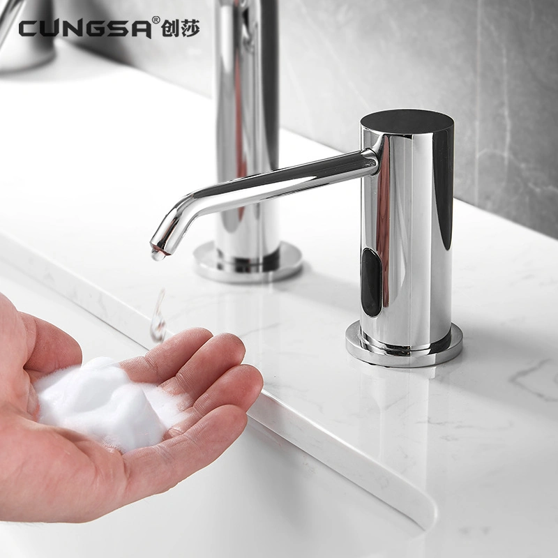 Kitchen Sink Automatic Sensor Soap Dispenser Brushed Nickel Deck Mounted Hand Wash Built-in Design Liquid Soap Bottle