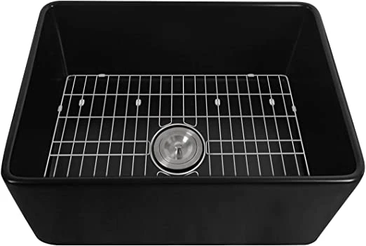 China Wholesale Marble 24&quot;L X 18&quot;W Farmhouse Sink with Bottom Grid and Strainer, Apron Sink Single Bowl Sink, Black Small Kitchens Sinks