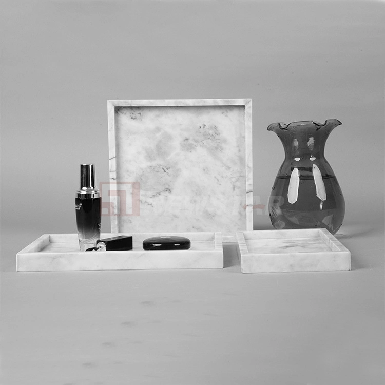 Customized Design Size Shower Decorative Storage Tray Rectangle White Carrara Marble Trays