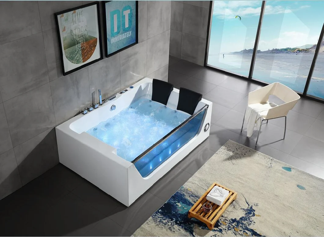 Woma Hot Sale Blue Glass Hydromassage Bathtub Whirlpool Bath Tub (Q411)