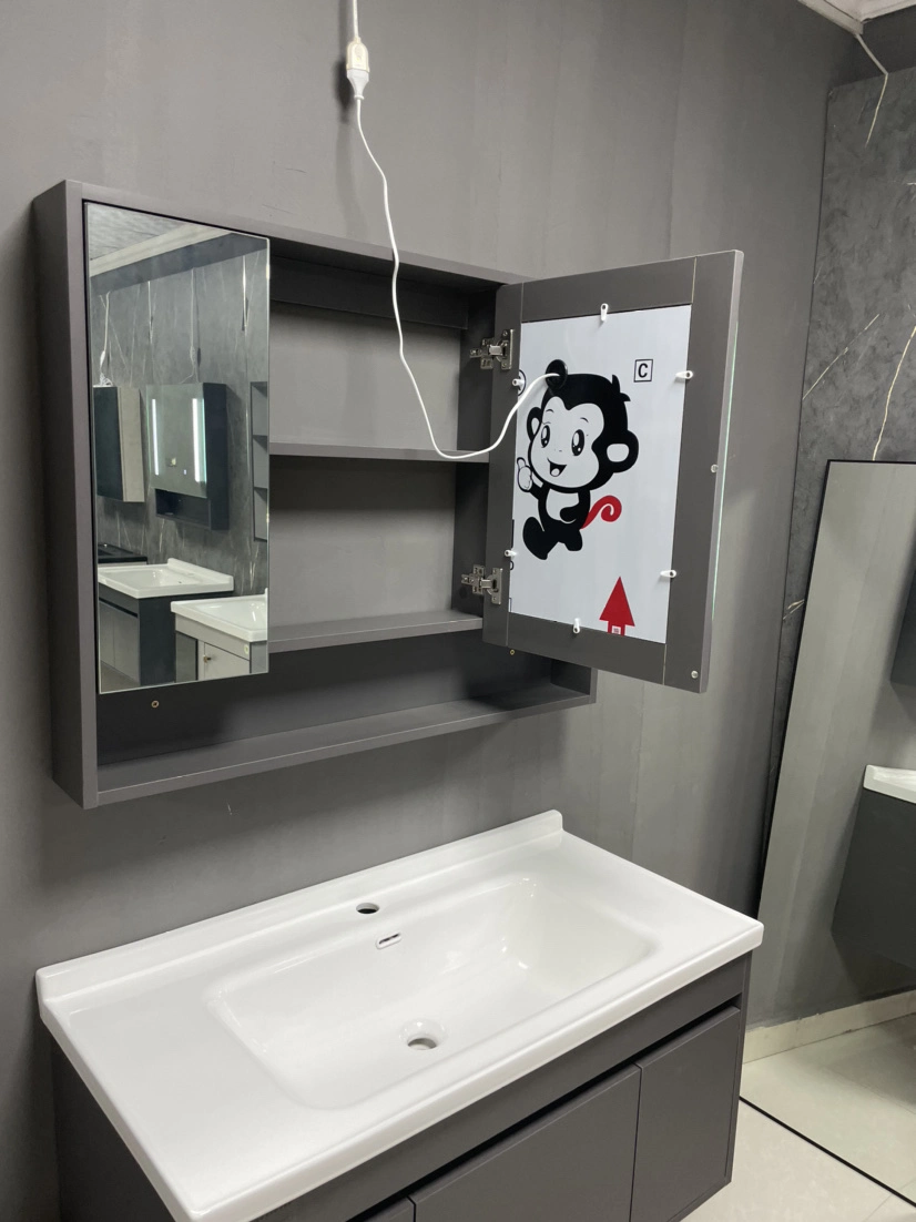 Grey Modern Wall Mounted Bathroom Cabinet with Intelligent Mirrors