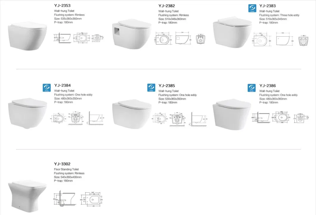 Modern Hotel Bathroom Wc Watermark Toilet One Piece Standard Ceramic Wall Hung Toilet for Bathroom Equipment