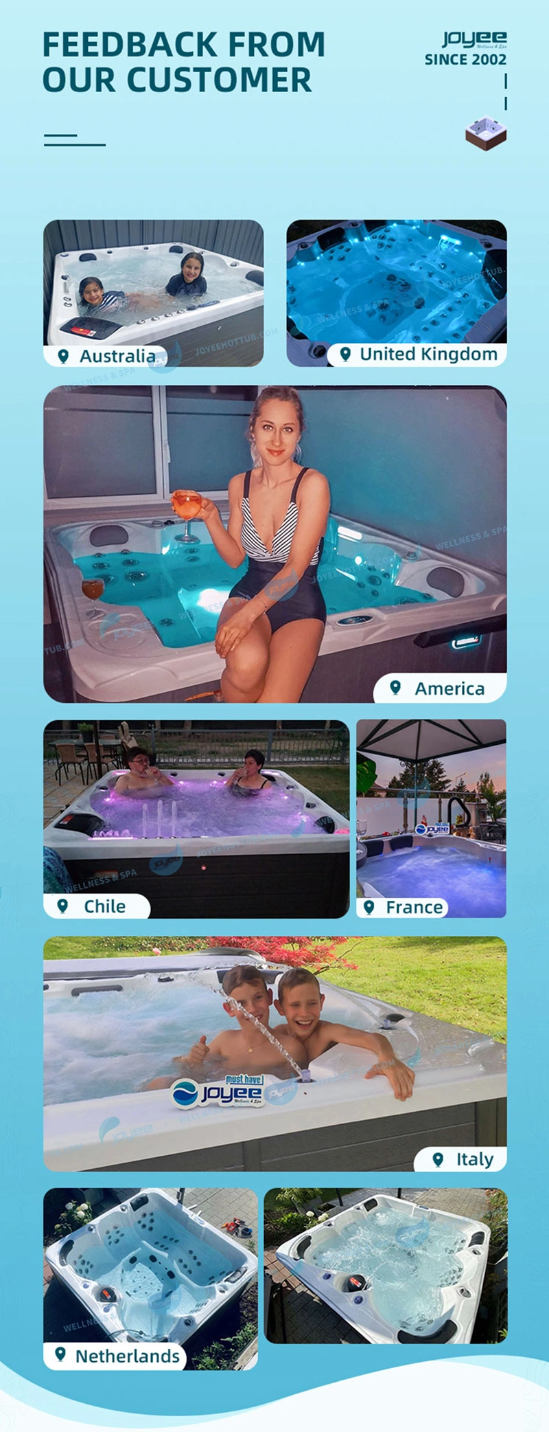 Joyee Massage Jet Whirlpool Hot Acrylic Bath Tub with Pillows