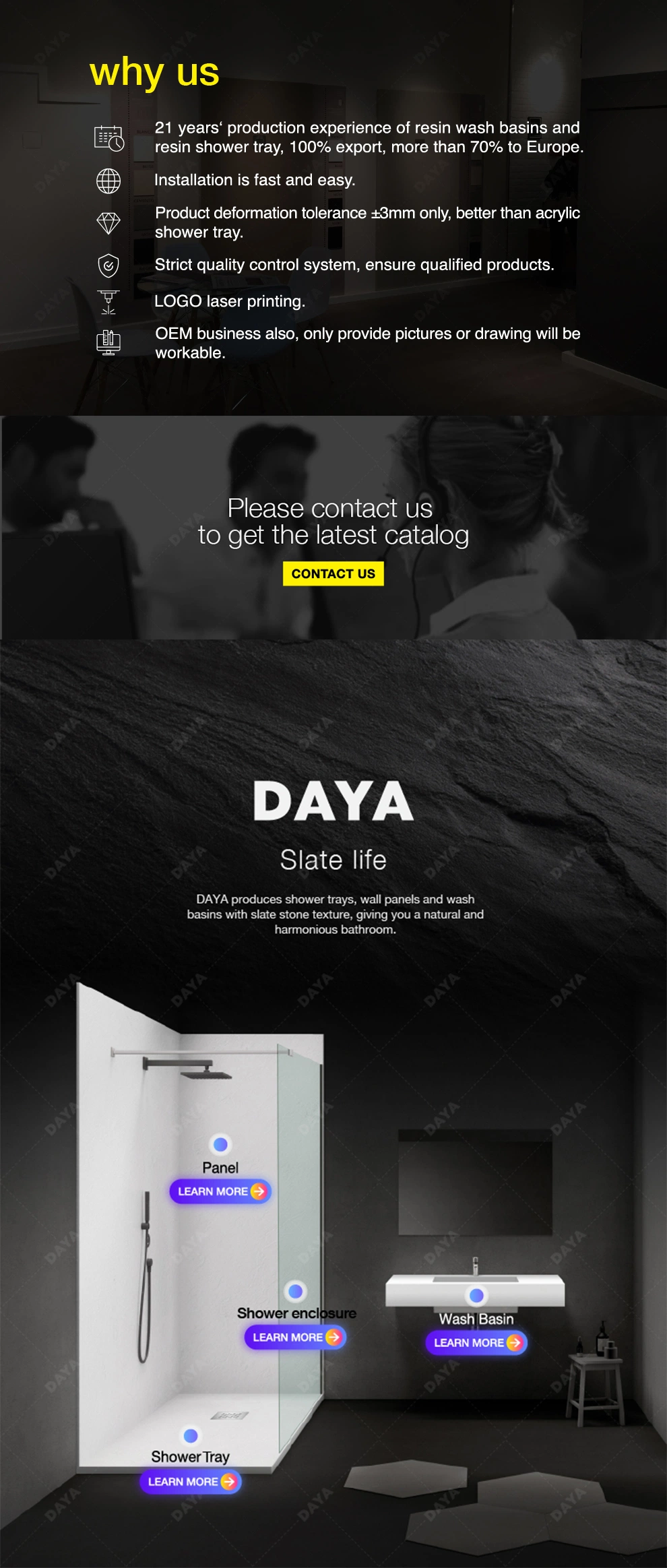Daya Custom Size Shower Pan Solid Surface Resin Stone Shower Tray Supplier
