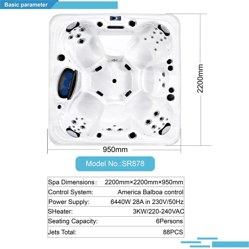 6 Person Balboa Plug and Play Functional Acrylic Hot Tubs with 40PCS Jets