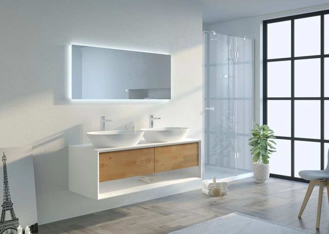 Wall Hung 1400mm Bathroom Cabinet Natural Wood and White