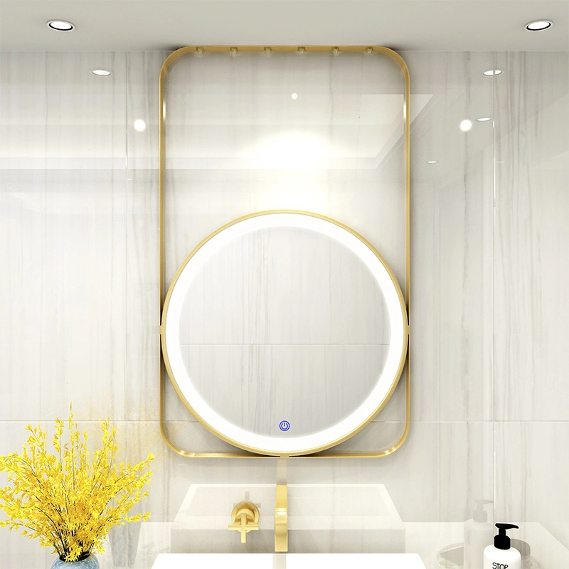 Gold with Touch Screen Suspended LED Cosmetic Mirror Metal Frame Bathroom Mirrors
