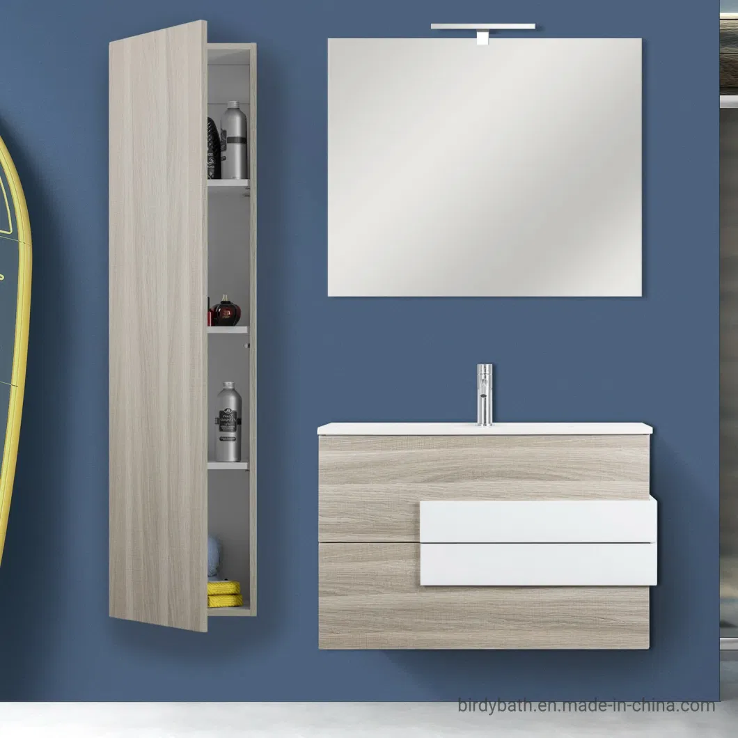 Suspended Bathroom Cabinet 80 Cm Compact Light Oak Furniture with Mirror