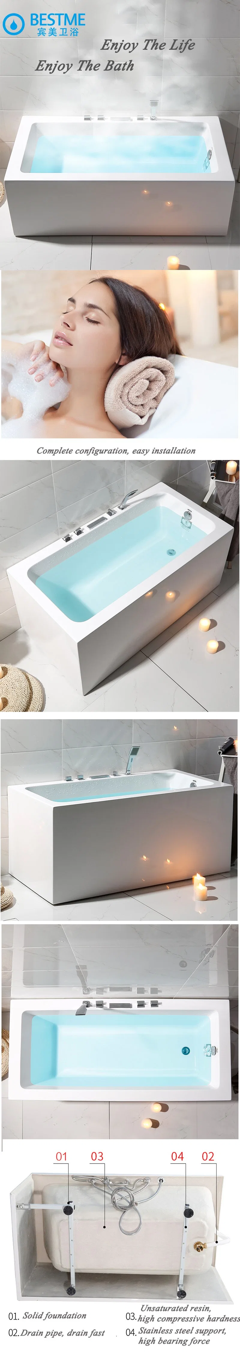 Bathroom Manufacture Square Shap Shower Acrylic Bathtub (by-Y2581)