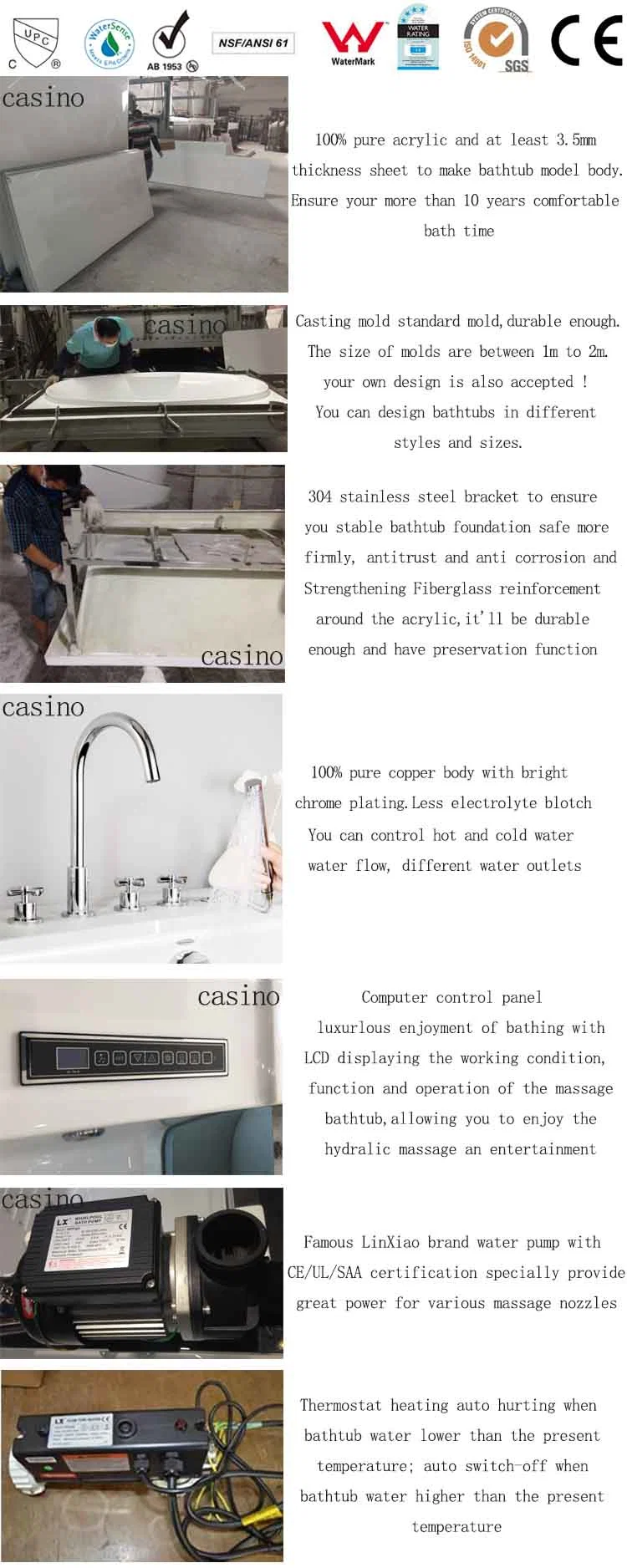 Jet Whirlpool Bathroom Bathtub with TV Luxury Massage Tubs Hotel Baths/Freestanding SPA Acrylic Bath