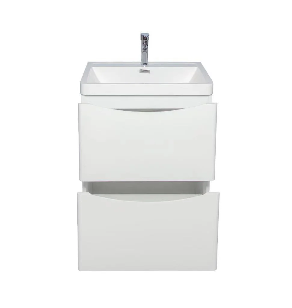 Bathroom Cloakroom PVC Wall Hung Two Drawers Vanity Unit with Polymarble Basin