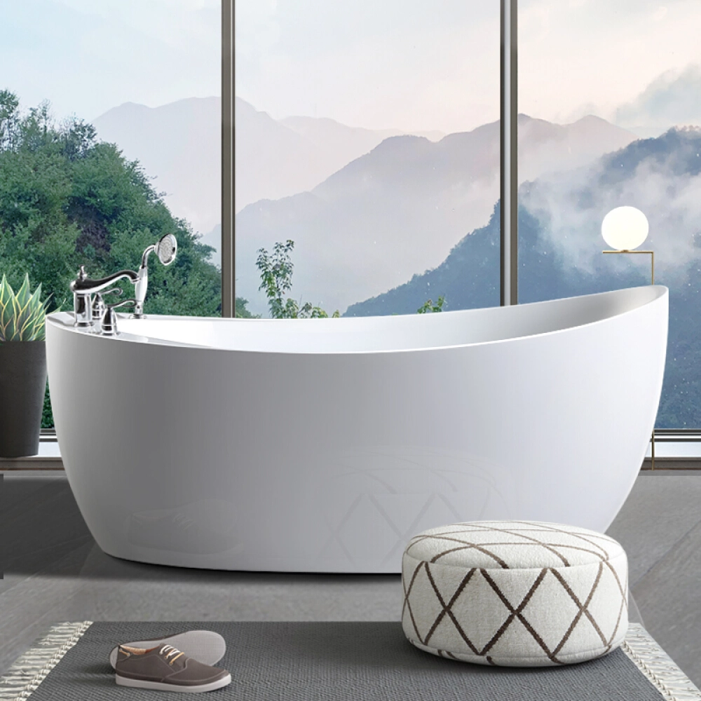 Best Hot Sold Simple White Center Drain Acrylic Freestanding Bathtub for Adults
