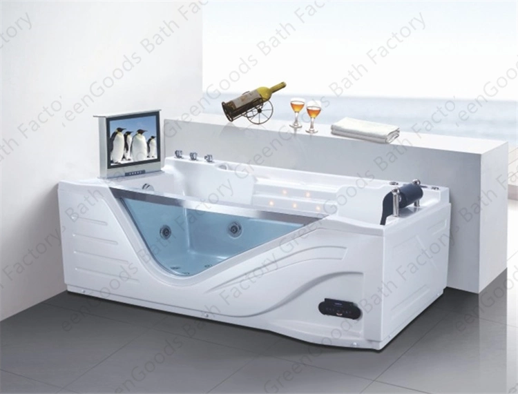 CE Luxurious Rectangle Size Shower Two Skirt Jet Whirlpool Massage Bathtub with TV