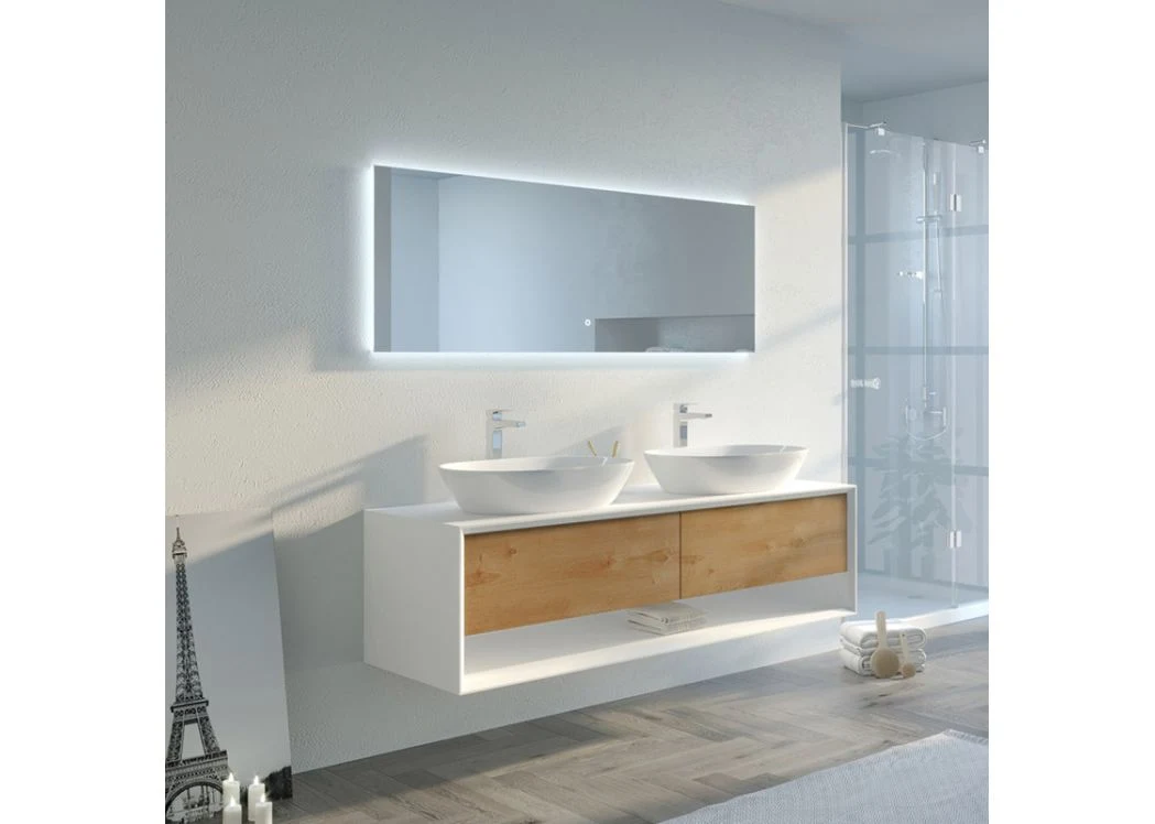 Wall Hung 1600mm Bathroom Cabinet Natural Wood and White