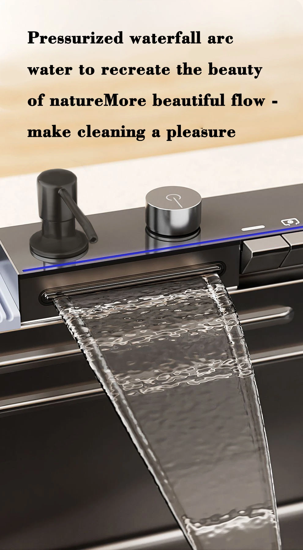 Luxury Modern Stainless Steel Smart Nano Handmade Kitchen Sink with Multifunction Waterfall Faucet