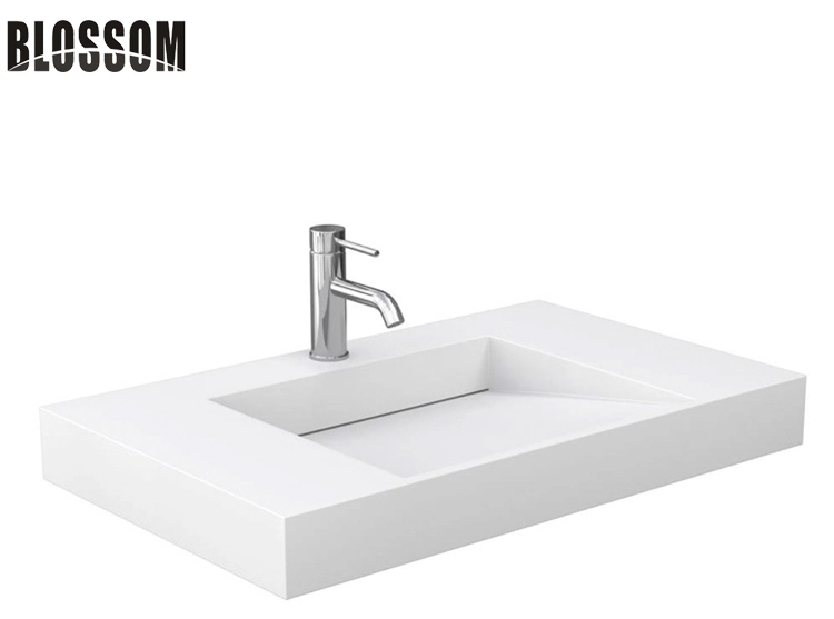 Integrated Countertop Man-Made Solid Surface Stone Acrylic Resin Bathroom Vanity Basin Wash Sink