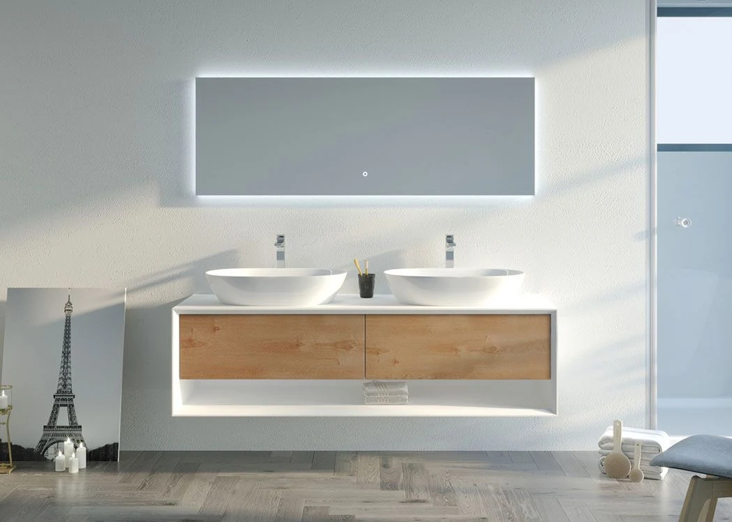 Wall Hung 1600mm Bathroom Cabinet Natural Wood and White