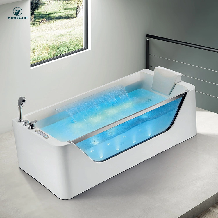 Interior Decoration Big Waterfall Lazy SPA Hot Bathtub with Pillow and LED Bubble Jet
