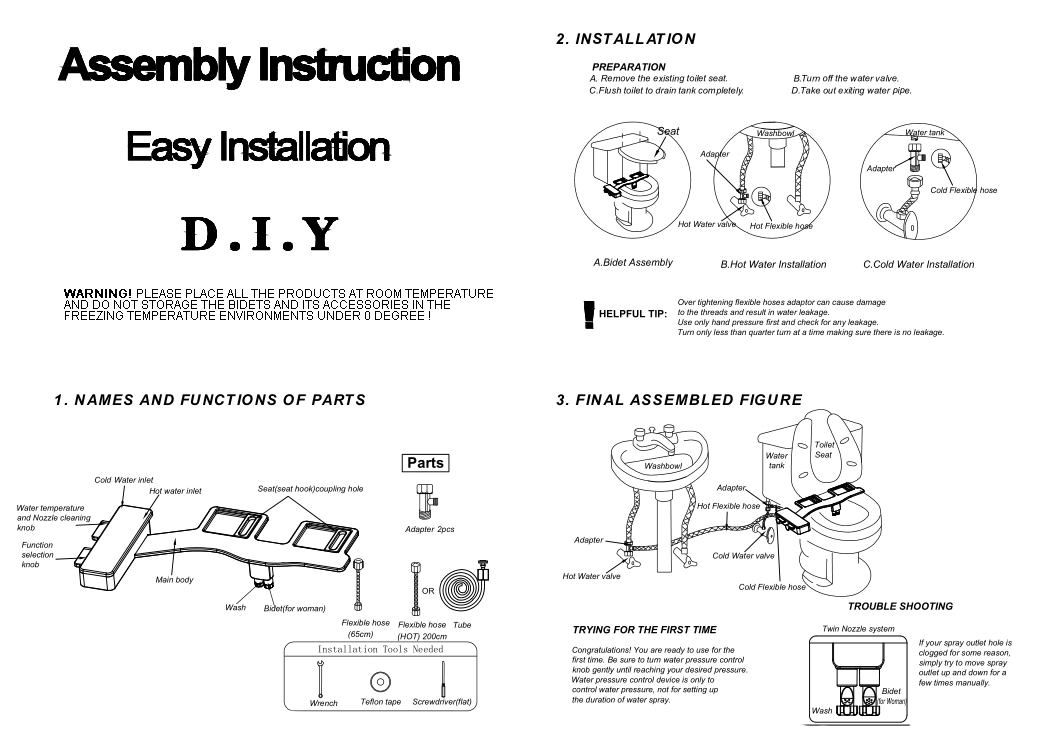 Non-Electric Bidet, Self Cleaning Dual Nozzle Toilet Seat Attachment with Independent Adjustable Water Pressure