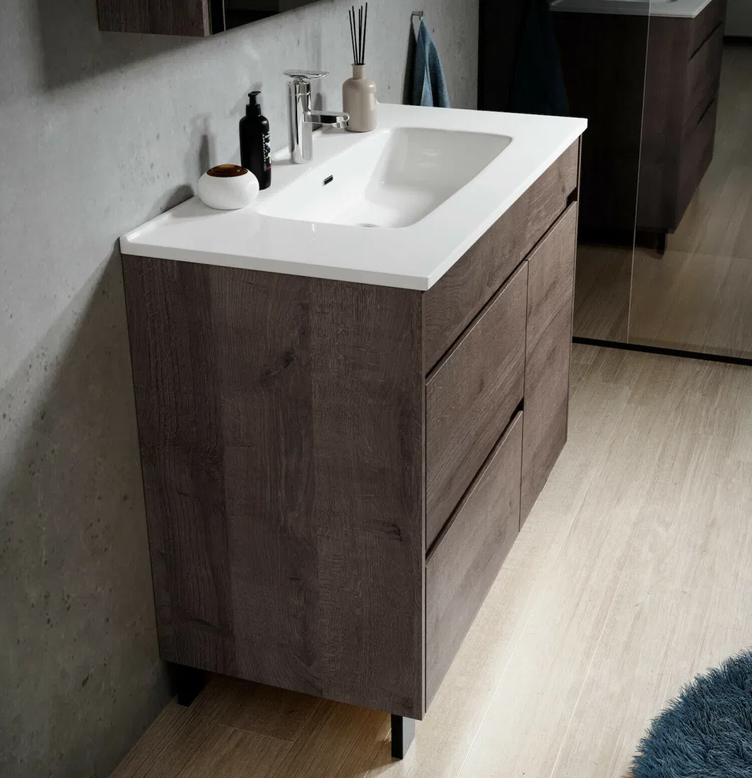Bathroom Vanity Unit 100cm Brown Oak Washbasin Vanity Unit