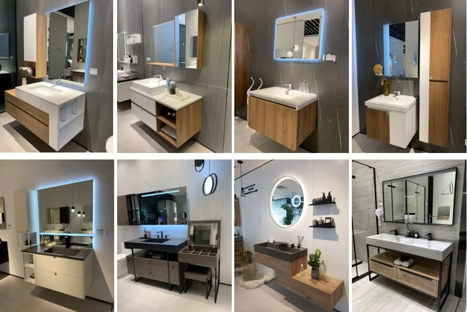 Ortonbath Modern Flooring Standing Ceramic Sink Blue Bathroom Wood Vanity Unit Cabinet Artificial Stone Bathroom Furniture with Gold Metal Handles LED Mirror