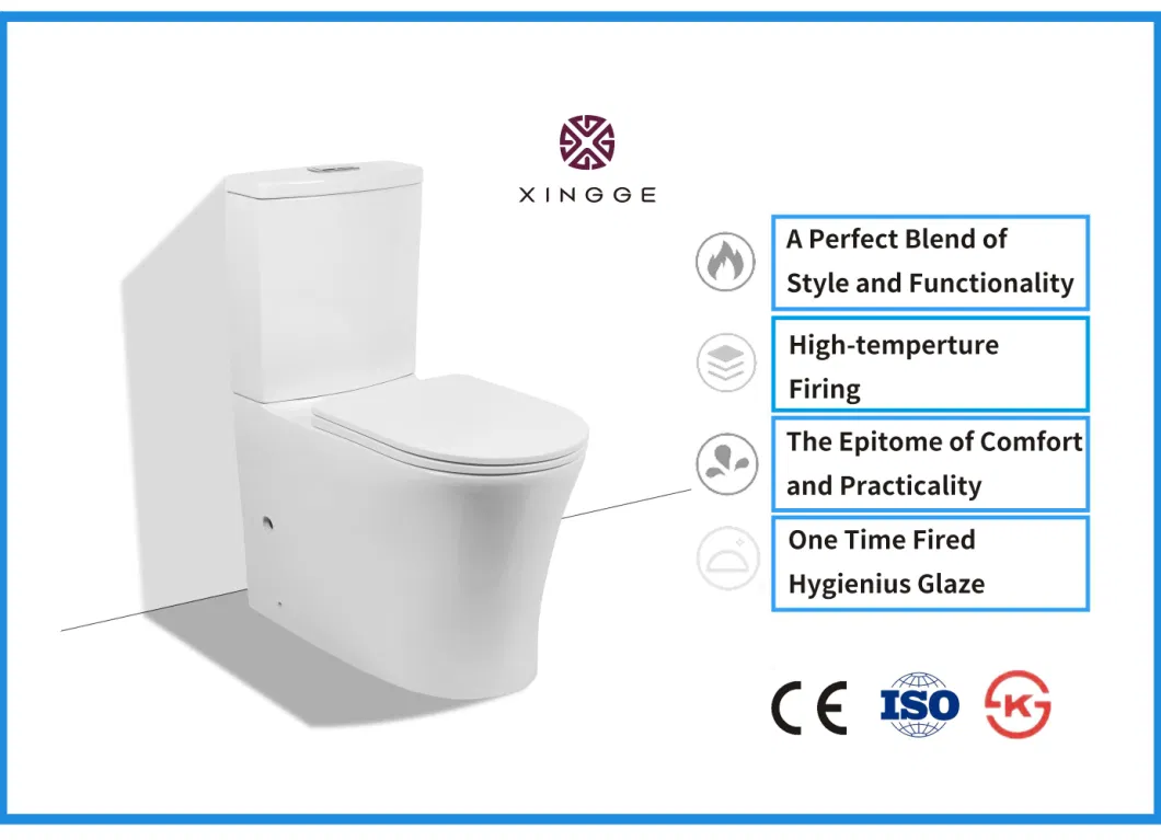 New Design China High-End Wc Ceramic Bathroom Sanitary Ware Supplier Rimless Water Closet Wash Down Toilet with Seat Cover