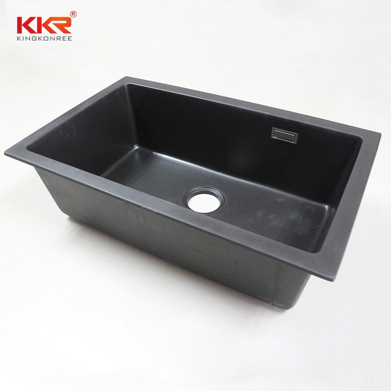 Double Bowls Marble Looks Black Quartz Stone Kitchen Sink