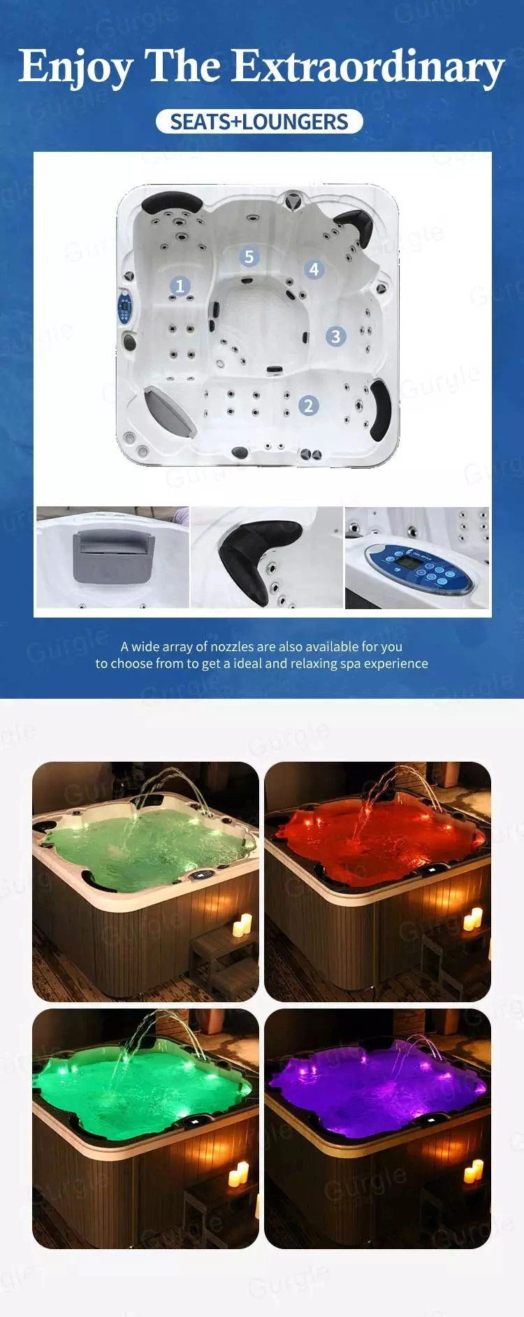 SPA Hot Tub Pool &amp; Accessories Controller Freestanding Hydrotherapy Jets Swimming Pool Outdoor SPA Hot Tub