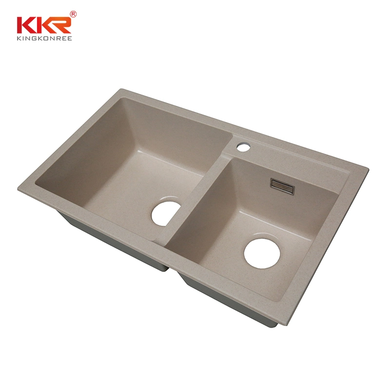 Double Bowls Marble Looks Black Quartz Stone Kitchen Sink