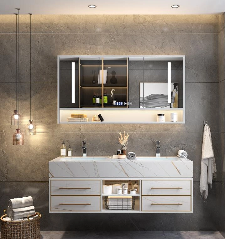 Black Gold Rock Plate Integrated Basin Suspended Bathroom Cabinet