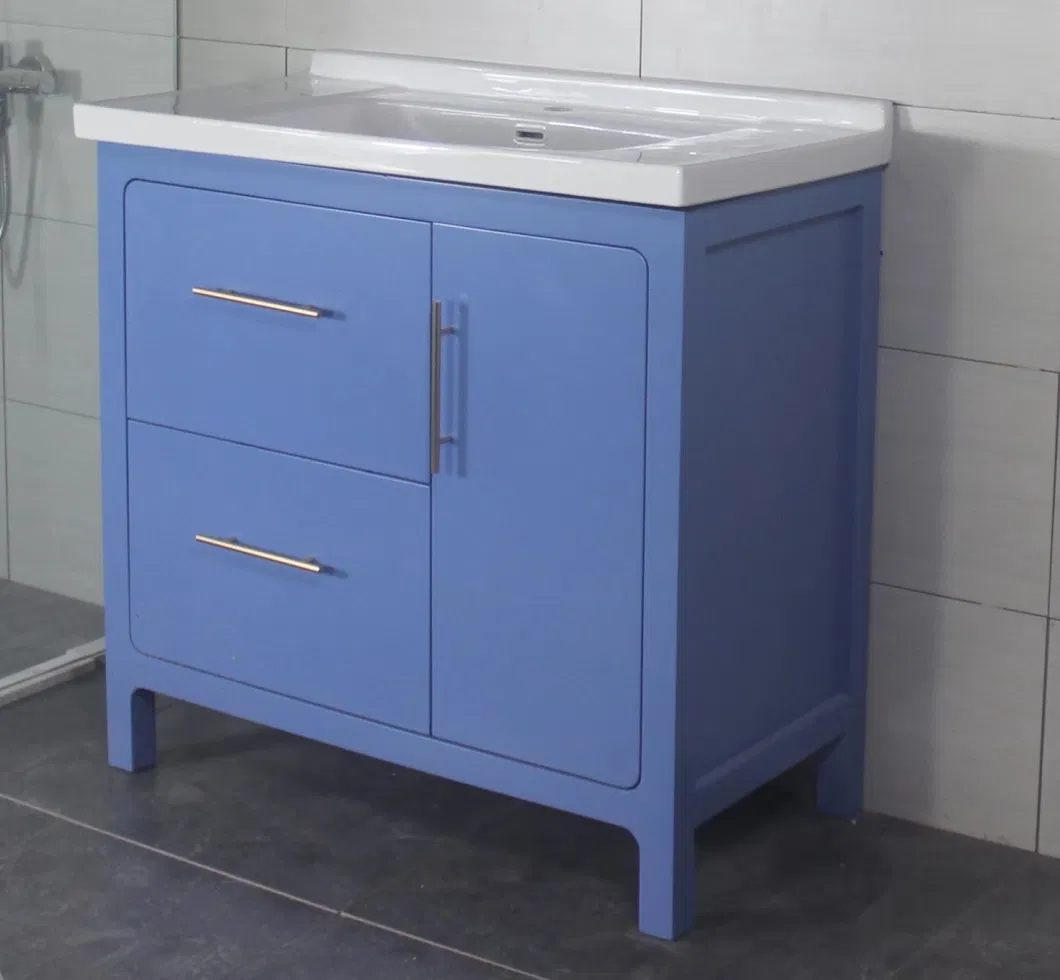 32 Inch Bathroom High Matte Blue Free-Standing Vanity Unit Cabinet Furniture