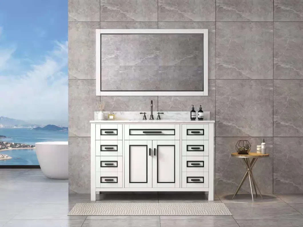 Good Quality Fashion Design White Wood Bathroom Cabinet Free Standing Double Ceramic Sinks Bathroom Cabinet