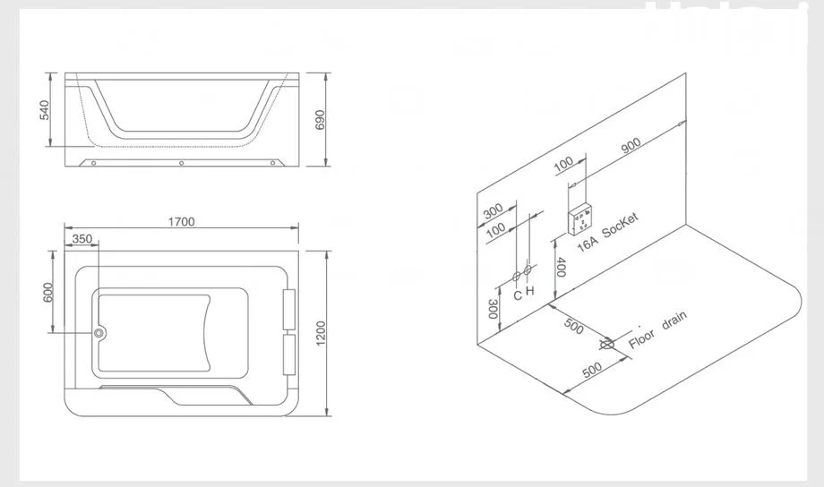 Hotaqi Foshan Factory Supply Acrylic Bathroom SPA Tub Whirlpool Waterfall Massage Bathtub