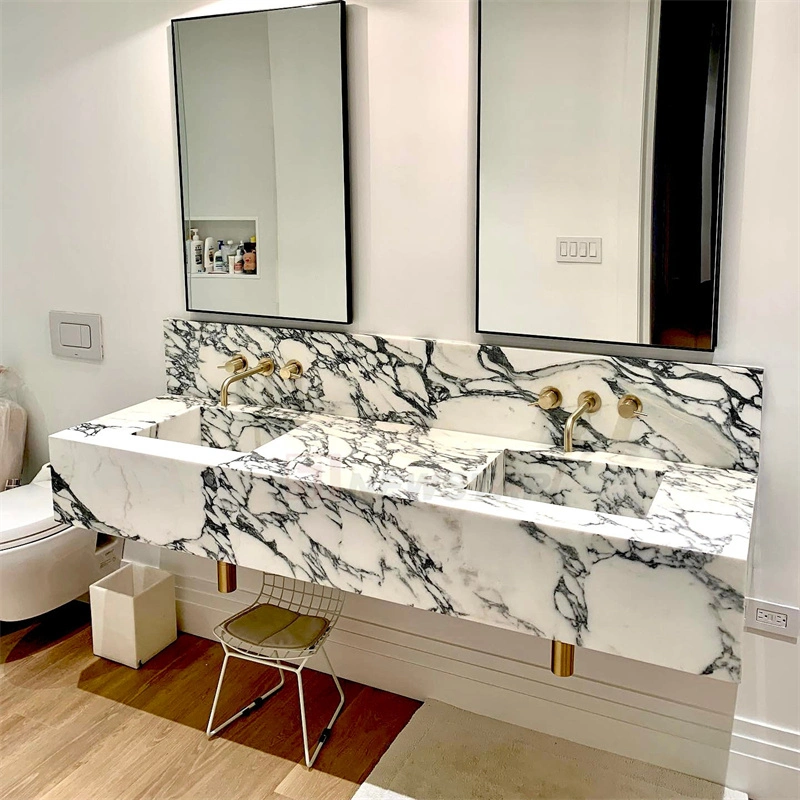 Newstar Calacatta Viola Custom Marble Sink Basin Powder Room Vanity Bathroom Kitchen Washbasin Rectangle Double Sink Marble